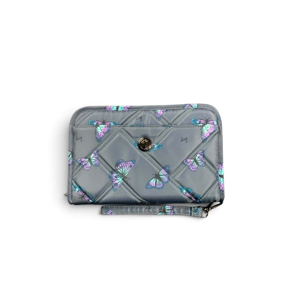 Lug Zeppelin Wristlet Wallet Butterfly Gray Purple Teal Zip Around NWOT